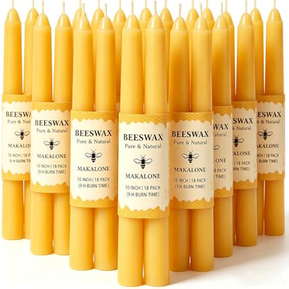 Beeswax Taper Candles,100% Natural Bees Wax Candle Sticks,18 Pack,10 Inch - color: Yellow, size: 10 inch