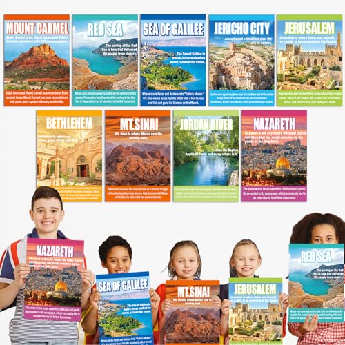gisgfim 9 Pcs Bible Story Map Posters Bible Christian Posters for Classroom Decorations Sunday School Religious Bullet Board Middle High School Educational Poster Books VBS Scripture Church Decor