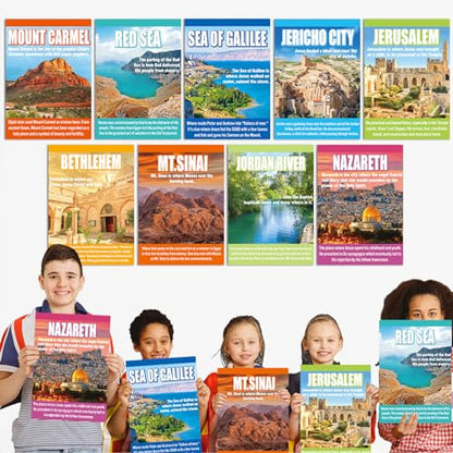gisgfim 9 Pcs Bible Story Map Posters Bible Christian Posters for Classroom Decorations Sunday School Religious Bullet Board Middle High School Educational Poster Books VBS Scripture Church Decor