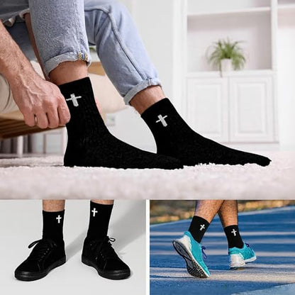 16 Pairs Christian Cross Socks Bulk Religious Elastic Crew Socks Christian Gifts for Men Women - color: Black