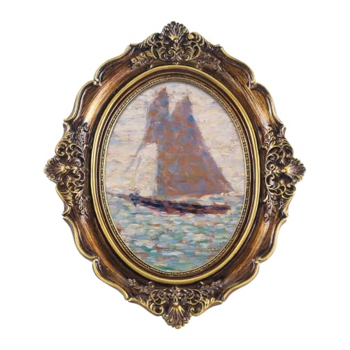 FOLKOR Coastal Wall Art Sailboats Seascape with 5x7 Gold Oval Frame, Nautical Maritime Canvas Prints for Home Living Room Bedroom Bathroom Decor, Tabletop and Wall Display - color: Sailboats, size: 5x7"