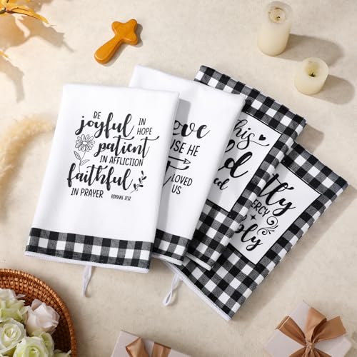 Hahafelt 8 Pcs Bible Verse Kitchen Towels Religious, Buffalo Plaid - style: Christian