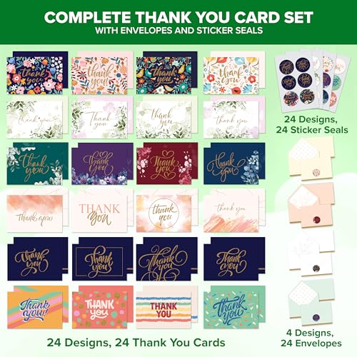 Decorably 24 Pack Glitter 6x4in Assorted Thank You Cards with Envelopes - style: Glitter