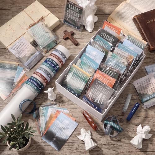 100 Set Plan of Salvation Gospel Tracts Cards Christian Gifts Bookmarks and Bible Verse Silicone Bracelets Bulk for Evangelism Scripture Catholic Prayer Fathers Gifts for Church Men Ministering