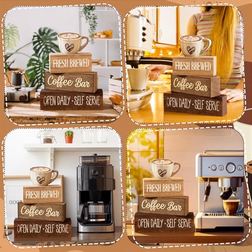Moucuny 4 Pcs Farmhouse Coffee Bar Signs Decor Wooden Cafe Cup Signs - style: Coffee Bar Coffee Bar