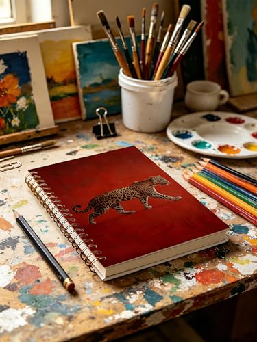 Red Leopard Notebook, Leopard Cheetah Journal Gifts for Women, Vintage Maximalist Cheetah Burgundy Hardcover Notebook Journal for Work Study 5.5x8.3 in - color: Red Leopard