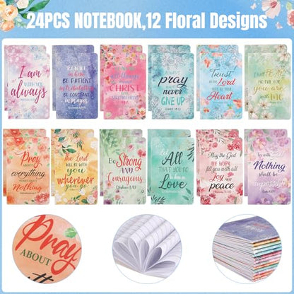 Maritown 48Pcs Bible Verse ballpoint Pens with Christian Notepads - style: Gouache Flowers