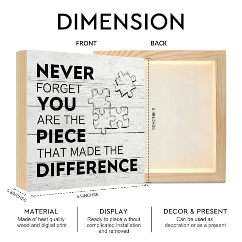 Never Forget You Are The Piece That Made The Difference 6x6" Motivational Wood Box Sign, Funny Office Wooden Plaque Desk Decor, Farewell Retirement Gifts For Coworker Boss, Going Away Gifts - color: White