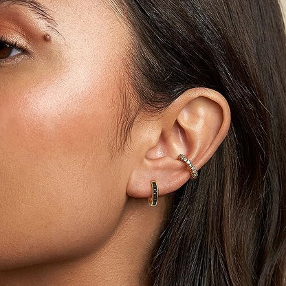 14K Gold Huggie Earrings for Women Silver Huggie Hoop Earrings Cubic Zirconia Huggie Earrings Stud Earrings Lightweight Dainty Hypoallergenic Earrings Jewelry Gifts - color: Gold Black CZ Huggies