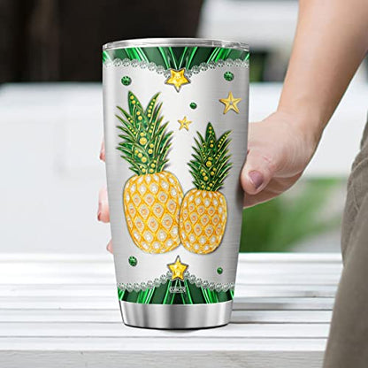 CUBICER Pineapple Coffee Tumbler Jewelry Style Travel Mug With Lid Birthday Gifts For Women Friends Teens Girls Insulated Cup Stainless Steel Tumblers Hot And Cold Inspirational Quotes - color: Pineapple
