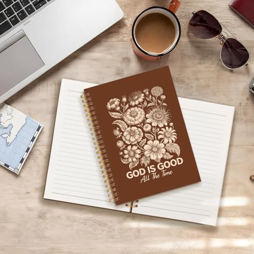Boho Brown Floral Christian Prayer Notebook Journal, Bible Verse God Is Good All The Time Religious Spiral Hardcover Notebook Journal for School Office Work, 5.5x8.3 Inch - color: Brown Floral Bible