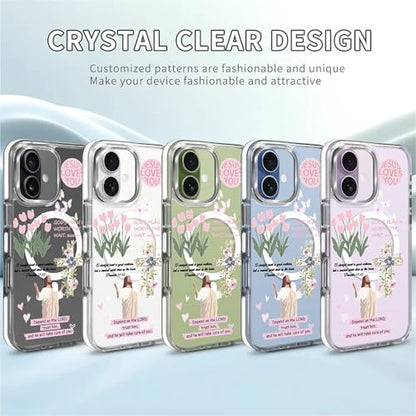 for iPhone 17 Case [Compatible with Magsafe],Girls Women Clear Magnetic Case Silicone Shockproof Protective Cover with Pattern Bible Jesus Flowers - color: Bible Jesus Flowers, size: iPhone 17