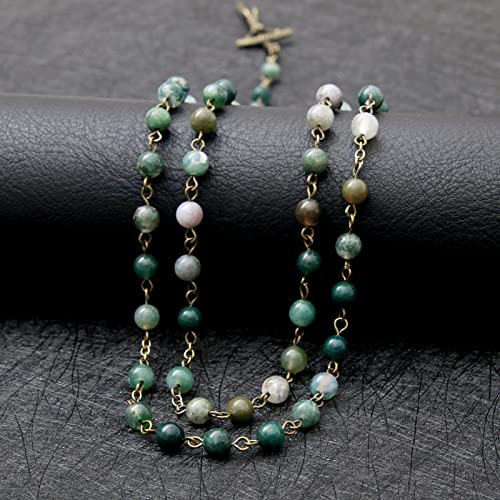 KOMI Rosary Beads Catholic for Women Gemstone Rosary Beads Necklace with Crucifix Cross Crystal Pearl Rosary Rosarios Catolicos Catholic Gifts - style: 6mm Agate Beads
