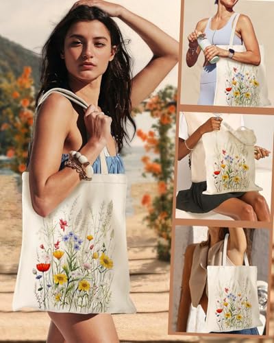 Canvas Tote Bag with Zipper Handles for Women Bridesmaid Birthday Wedding Mother Ladies Shopping Gift Bags - color: Flower-8