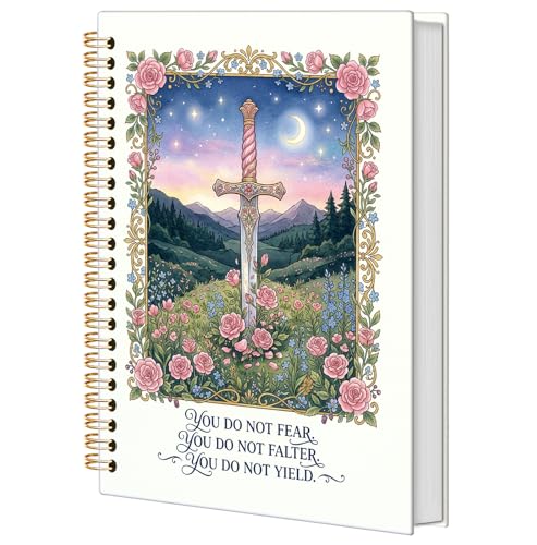 BNHJKFQZ Floral Sword Inspirational Spiral Journal Notebook for Women, Book Lover Gifts Hardcover Notebook for Work Note Taking, You Do Not Fear Motivational Journals for Writing - color: Bible-Floral Sword
