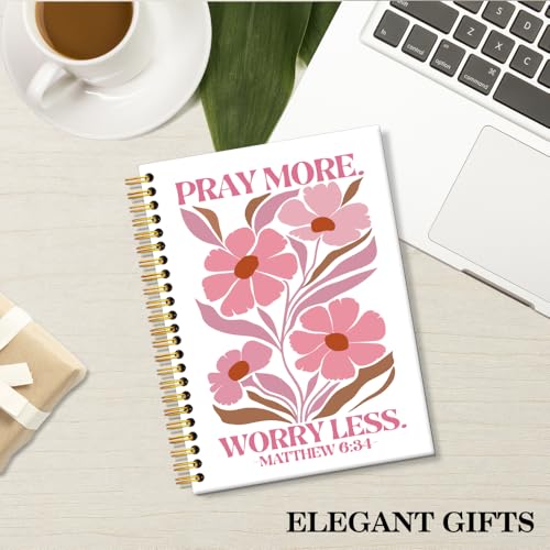 ERHACHAIJIA Pray More Worry Less Lined Spiral Notebook Gifts for Christian - color: White-pink