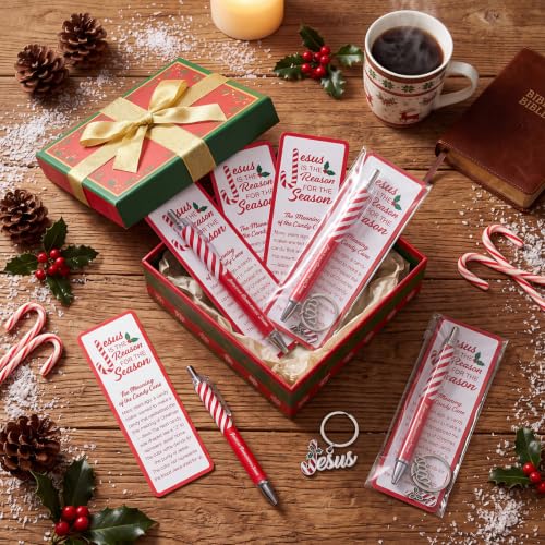 Motiskyy 24 Set Christmas Christian Gifts Candy Cane Jesus Pen Bookmark - style: Candy Cane