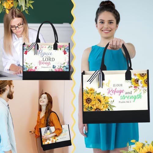 Huhumy 4 Pcs Bible Verse Tote Bags for Women Christian Canvas Black - style: Bible