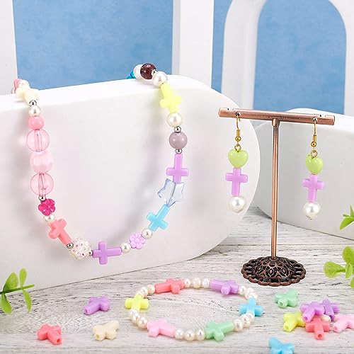 FASHEWELRY 100Pcs Candy Color Acrylic Crosses Spacer Mixed Color Crucifix Loose Cute Beads Bulk for Bracelet Necklace Jewelry Making - color: Cross Beads, 17x12.5x5mm