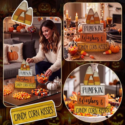 Lineshading 4 Pcs Fall Decoration For Home Wooden Candy Corn Stacked Blocks - style: Candy Corn
