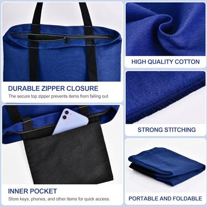 Canvas Tote Bag with Zipper, Halloween Trick or Treat Bags for Kids Bulk - color: [A1] Blue / Black