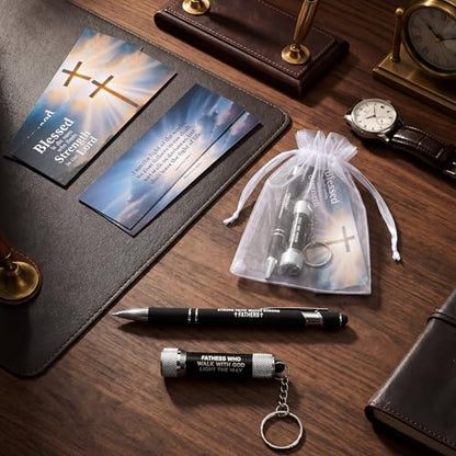 Jutom 18pcs/6 Sets Christian Gifts for Church Bulk 6 Christian Faith LED Flashlight Keychain 6 Bible Stylus Pens 6 Bookmarks for Men of God - style: Fathers of Faith