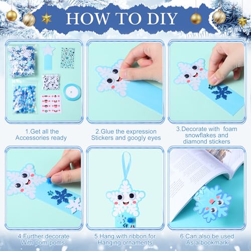 Funrous 48 Sets Crafts Kit Paper Crafts DIY Make Your Own Hanging Ornaments with Pompoms Diamond Stickers for Holiday Classroom Activities Party Favors, Bookmark - style: Bookmark