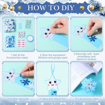 Funrous 48 Sets Crafts Kit Paper Crafts DIY Make Your Own Hanging Ornaments with Pompoms Diamond Stickers for Holiday Classroom Activities Party Favors, Bookmark - style: Bookmark