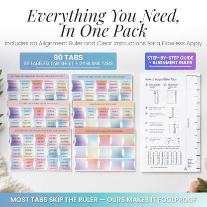 90 Christian Bible Tabs for Women, Teens & Kids - Rainbow - color: Rainbow