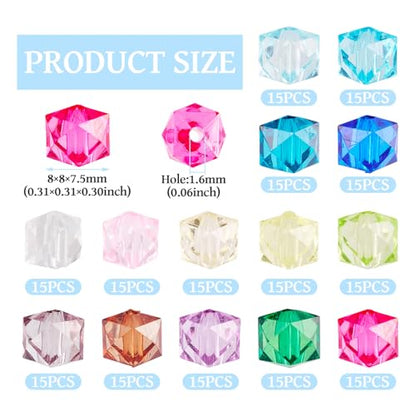 FASHEWELRY 210 Pcs Clear Acrylic Cube Beads - 8mm Faceted Crystal Square Cube Spacer Beads for Bracelets, Necklace, Earrings & DIY Jewelry Making - color: Cube-14 Colors