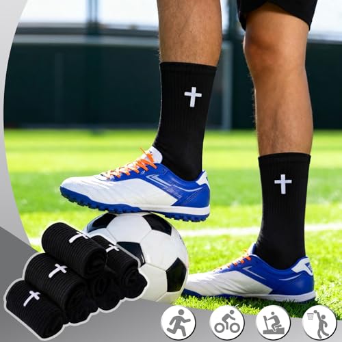 6 Pairs Cross Socks for Men US 7-9 Christian Pastor Crew Socks - color: Black