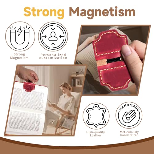 Custom Bygone Mark Bookmark with Pen Holder, 26 Letters Name Initial Erebloom Personalized Magnetic Leather Book Mark, Magnetic Pen Holder Bookmark for Reading Men Women (Red, A) - color: Red, size: Initial A