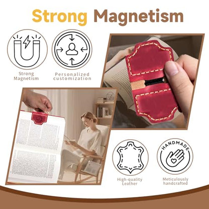 Custom Bygone Mark Bookmark with Pen Holder, 26 Letters Name Initial Erebloom Personalized Magnetic Leather Book Mark, Magnetic Pen Holder Bookmark for Reading Men Women (Red, Q) - color: Red, size: Initial Q