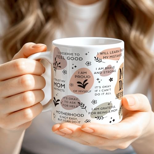 Mom Daily Affirmations Coffee Mug, Positive Self Care Inspirational Birthday Gifts for New Mom Mama Best Friend Women Sister Wife from Daughter Son Husband, Daily Encouragement Ceramic Coffee Cup - color: Mom Daily Affirmations