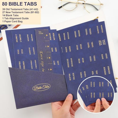 Leather Bible Tabs, Bible Tabs for Women and Men(Gold Foil Lettering) Large Print Stickers, Easy to Read and Apply, 66 Chapters & 14 Blank Labels for Easy Navigation, Bible Study Supplies(Blue) - style: Leather Blue