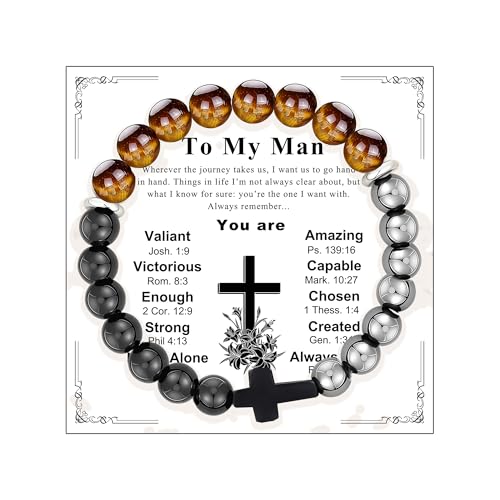 Gifts for Men Bracelets Triple Protection Cross Bracelet 8mm Black Obsidian Hematite Tiger Eye Beaded Natural Stone Bracelets Birthday Jewelry Gifts Cross Christian Gift for Him Husband Son - color: To My Man,Triple Style