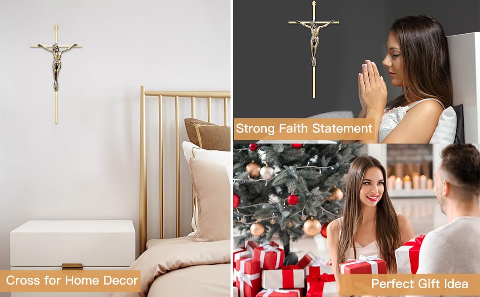 ALDENTA Crucifix Wall Cross, 10 Inch Gold Catholic Metal Cross with Jesus - color: Shiny Gold