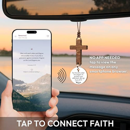 Christian Gifts for Men, Daily Bible Verse Cross for Car Mirror Hanging - color: Psalm 91:11 (White)
