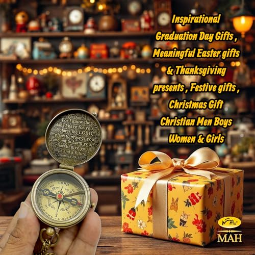 Handmade Religious Brass Compass Gift with Engraved & Embossed Faith Messages – Inspirational Christian Religious Gift Keepsake for Baptism, Confirmation, Christening, First Communion or Christmas - style: For I Know – Edition 1