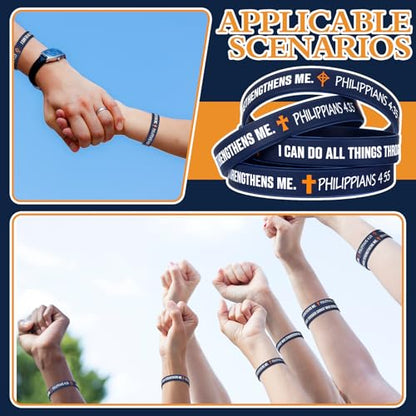 50 Pcs Philippians 4:13 Rubber Wristbands, Dark Blue - color: Dark Blue