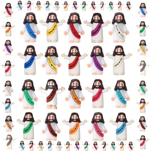 100 Pcs Little Jesus Figures, Mini Jesus Figurines in Bulk, Small Jesus Loves You Figures, Miniature Baby Jesus Resin to Hide, Pocket Gifts