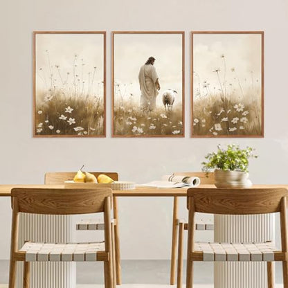 KAIRNE Christian Religious Scripture Prints Jesus Wall Art Set-24’’X36’’X3 - color: Jesus Lost Sheep, size: 24"L x 36"W