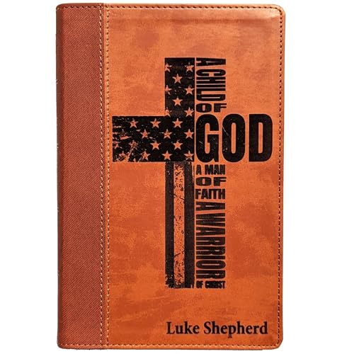 Personalized NIV Bible, Large Print, Custom Holy Cross Bible, New International Version | Man of Faith, Brown - color: Brown Personalized Leather