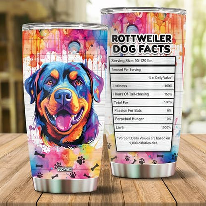 Gifts for Rottweiler Lovers 20 Oz Stainless Steel Tumbler Travel Coffee Mug Gift Ideas for Rottweilers Dog Lovers Owners Funny Facts Water Bottle - color: Rottweiler
