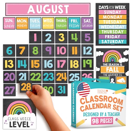 Classroom Calendar Set Bulletin Board Decorations, 98pc School Calendar Set - color: Chalk Colorful