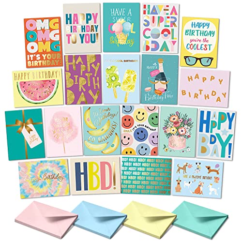 Sweetzer & Orange Happy Birthday Cards with Envelopes & Assortment Box. Variety Set of 20 Assorted Birthday Cards with Envelopes, Perfect Bulk Pack for Celebrations, Special Occasions, Friends - color: Cool