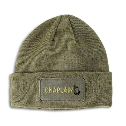 Speedy Pros Patch Beanie Chaplain Pray Christ Jesus Christ Faith Skull Cap Hats for Men & Women Winter Hats One Size - color: Olive Green Design Only