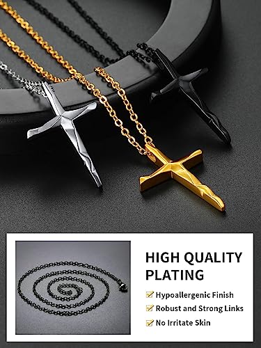 ChainsHouse Cross Necklace for Men, Black/18K Gold Plated/Stainless Steel Christian Jewelry Cross Pendant Necklace for Men, with Gift Box - color: e: Irregular Cross-Black
