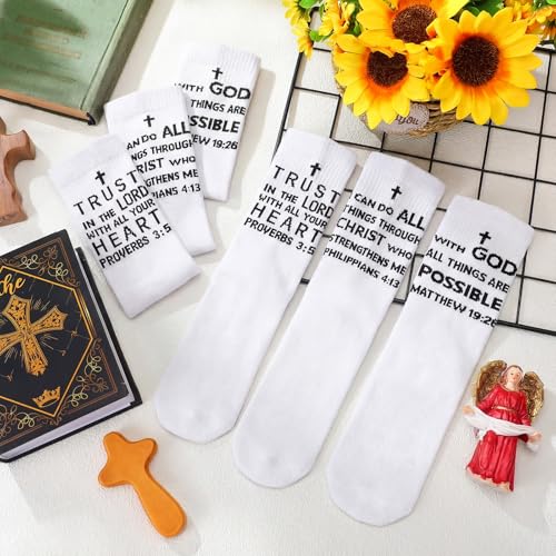 Shyyween 6 Pairs Christian Catholic Sock Bible Verse, Us 6-12 - color: Black, White