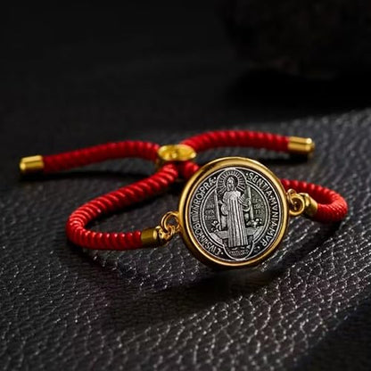 Catholic Bracelets St. Benedict Bracelet Red Rope Double Hole Pendant Couple Woven Bracelets Adjustable Black Bracelet - color: red